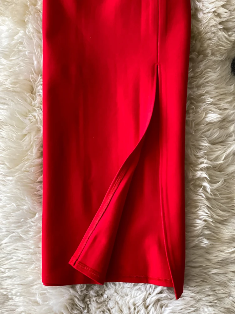 Office Lady Red/Black Pencil Skirt Women Elegant High Waist Split Faldas Female Casual Slim Bodycon Saias OL Autumn New Fashion images - 6