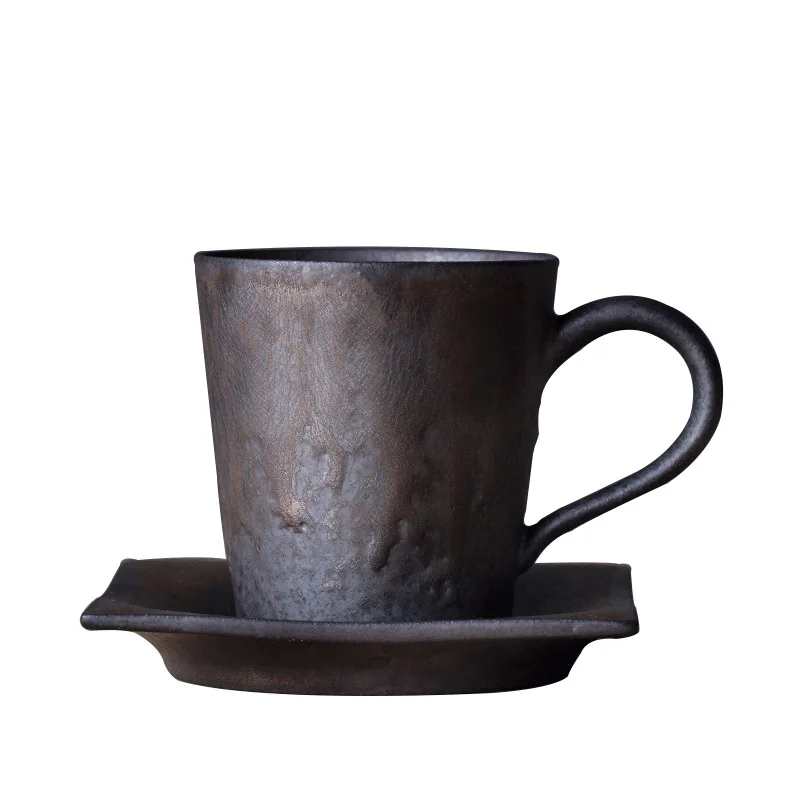 

Nordic Style Coffee Cup Retro Coffee Mug with Lid Rust Glaze Water Cup Flush Ear Ceramic Gilt Mug