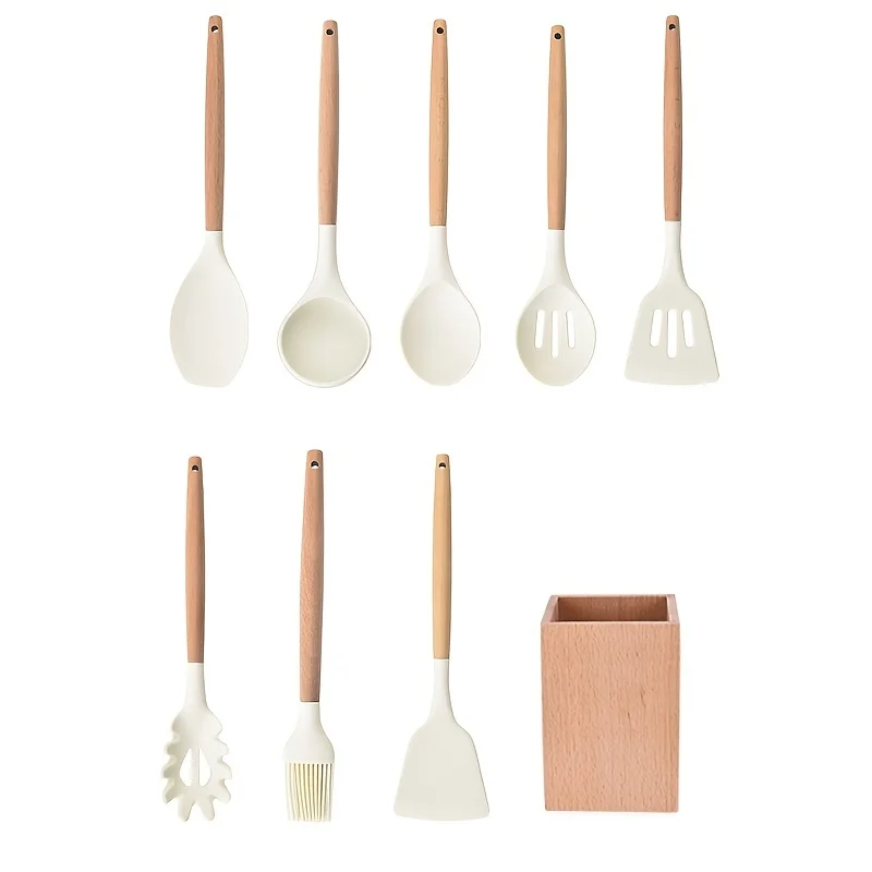 

Набор силиконовых кухонных принадлежностей, 9 шт., ложка из силикагеля с деревянной ручкой, специальный шпатель размешивающий, не прилипающ...