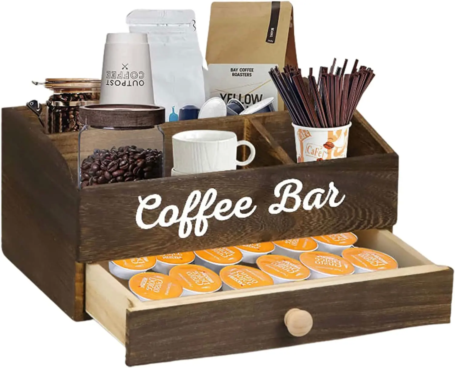 

Wooden multi-grid coffee capsule storage box living room desktop coffee tea bag disposable paper cup wooden finishing box