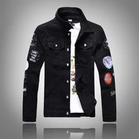 spring and autumn black denim jacket men single breasted slim male patch jean streetwear digital printing mens clothes