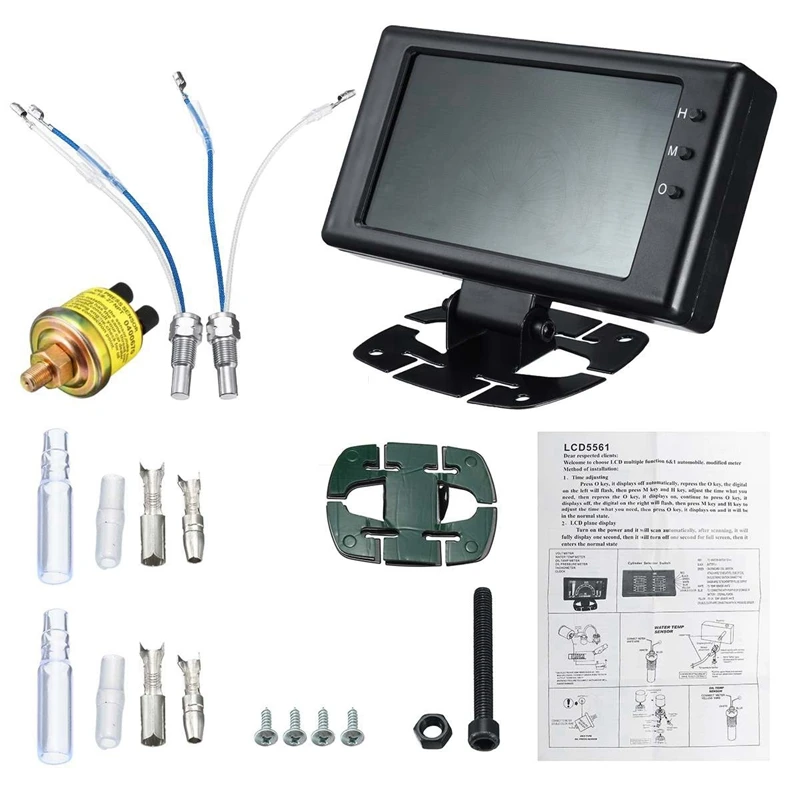 

6 in 1 Vehicles Gauge 12V Car Universal Fit Water Temperature Digital Temp Measure LCD Screen Voltage Oil Pressure Meter