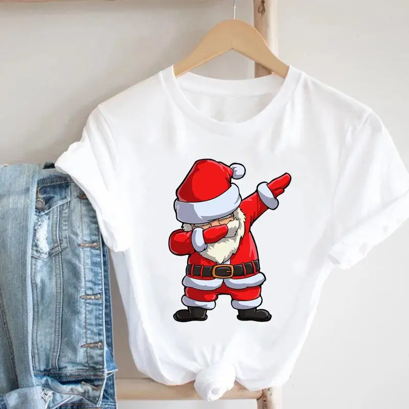 

Women New Year Happy Holiday Santa Claus Funny Trend Print Merry Christmas Cartoon Tshirt Graphic 2022 T-shirts Top Travel Tee