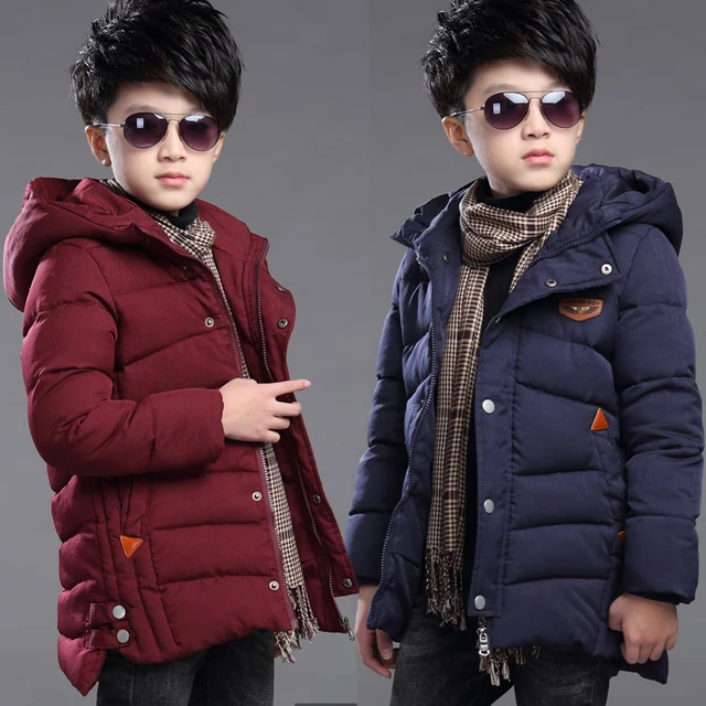 2022 New Winter Keep Warm Teenage Boys Jacket 3-14 Years Long Slim Fit Fashion Hooded Coat For Kids Children Outdoor Windbreaker 1