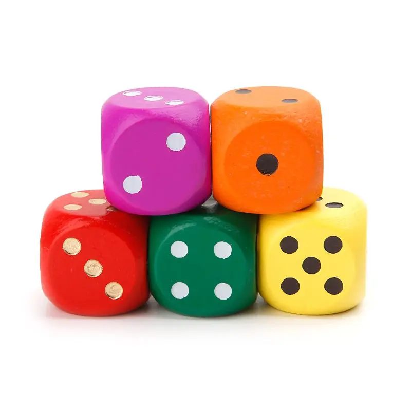 

Set of 5 Large 16mm Round Corner Wooden Dice (5 Colors with dots)