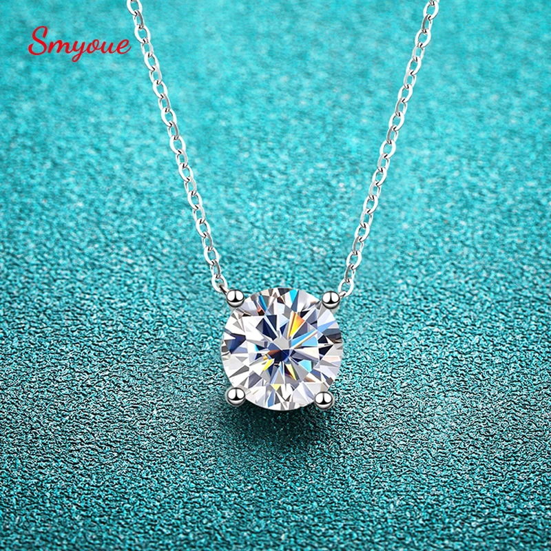 Smyoue White Gold Plated 1-5CT Moissanite Necklace for Women Classic Four Claws Pendant Wedding Jewelry S925 Sterling Silver GRA