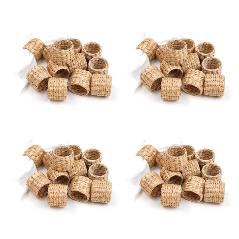 

48Pcs Napkin Rings,Water Hyacinth Napkin Holder Rings - Rustic Napkin Rings for Birthday Party, Dinner Table Decoration