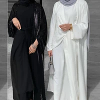 middle east islamic dubai solid beaded muslim suit abaya women long dress robe two piece ramadan prayer suit saudi arabia dress