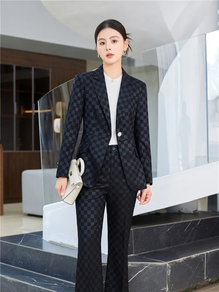 2 шт. Женский офисный костюм из блейзера и брюк с длинным рукавом