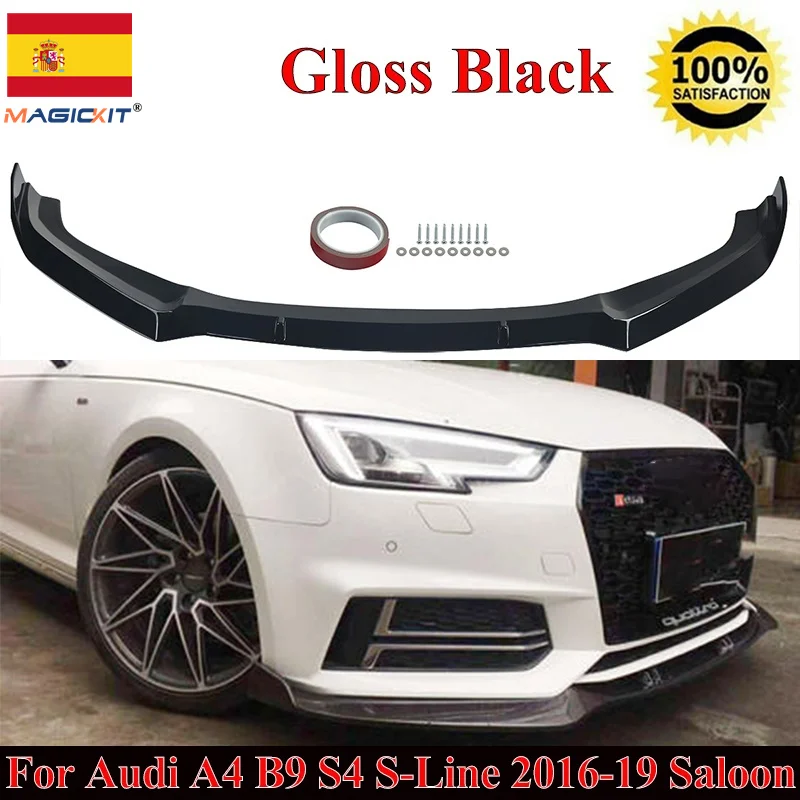 Передний спойлер MagicKit для AUDI A4 B9 S4 черный блестящий губ седан 2016-2019 | Автомобили и