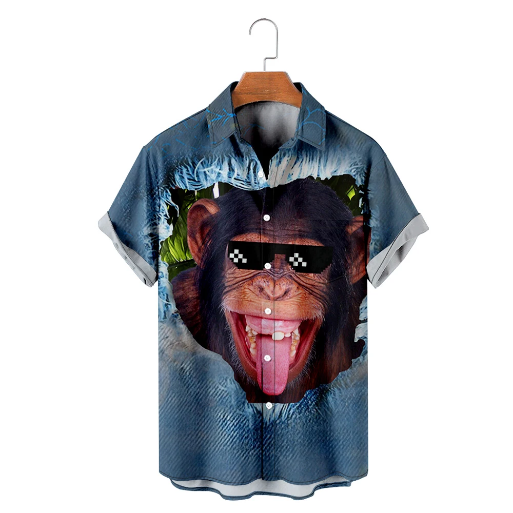 

Crack Animal Print Style Short Sleeve Shirt Casual Kawaii Unisex Clothing