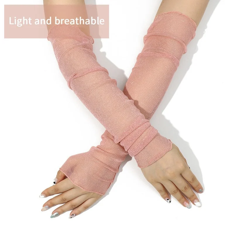 Дамские Тонкие Прозрачные Блестящие Кружевные Рукавицы с Металлической Защитой от УФ-Лучей и Оборками на Руках для Вождения.