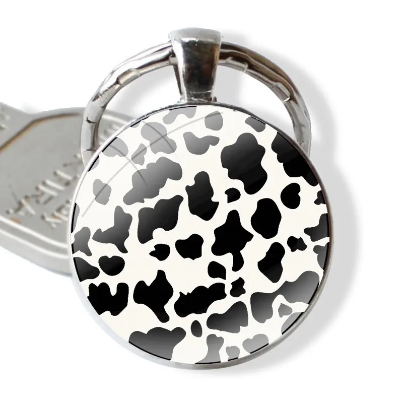 Белый черный символ коровы потрясающий 25 мм стеклянный брелок Cabohcon