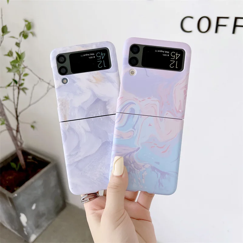 

Watercolour Marble Phone Case for Samsung Galaxy Z Flip 3 5G Hard PC Back Cover for ZFlip3 Cases Protective Shell