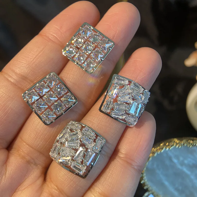 Модные серьги в Корейском стиле, блестящие квадратные серьги с кубическим цирконием класса ААА, женские серьги-гвоздики, ювелирные изделия для женщин