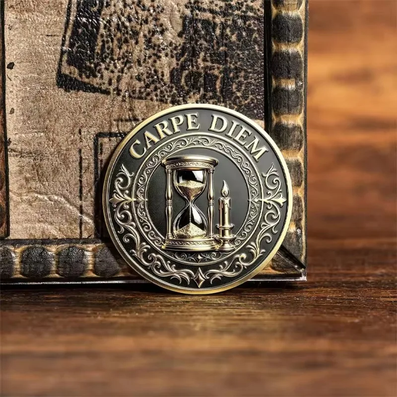 Памятный жетон «Memento Mori Carpe Diem» с изображением Смерти, позолоченная металлическая монета, философия стоицизма, коллекционный сувенир (art.: 3920db75caea8) - 3920db75caea8