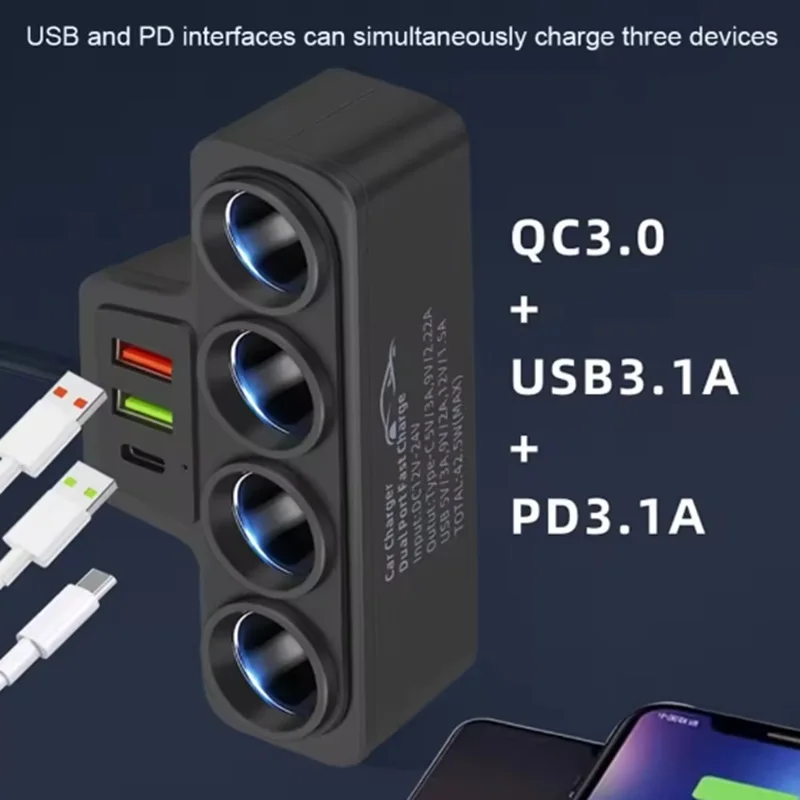 120 Вт Автомобильное зарядное устройство для телефона Адаптер прикуривателя 12 В 24