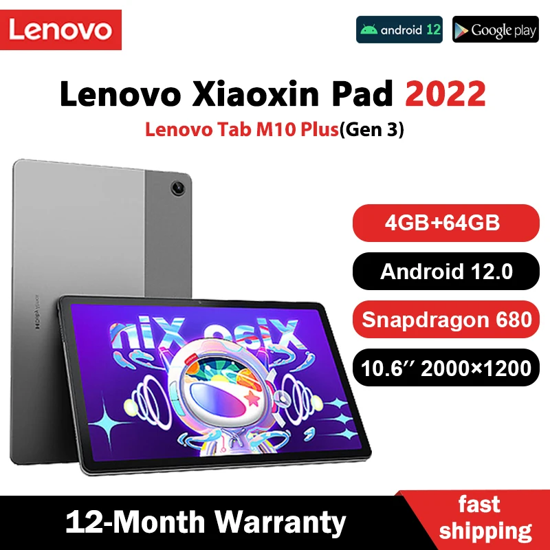Lenovo Tab Xiaoxin Pad 2022 Android 12 Tablets 10.6 Inch 2K LCD Screen Snapdragon 680 Octa Core 4GB RAM 64GB ROM Wifi Tablet