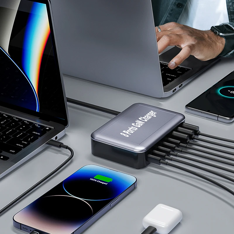 Фото TQUQ 135 Вт 8-портовый адаптер питания USB C с 5 USB-C + 3 USB-A портами настенная станция быстрой зарядки для MacBook Pro/Air iPhone 14 Samsung №2