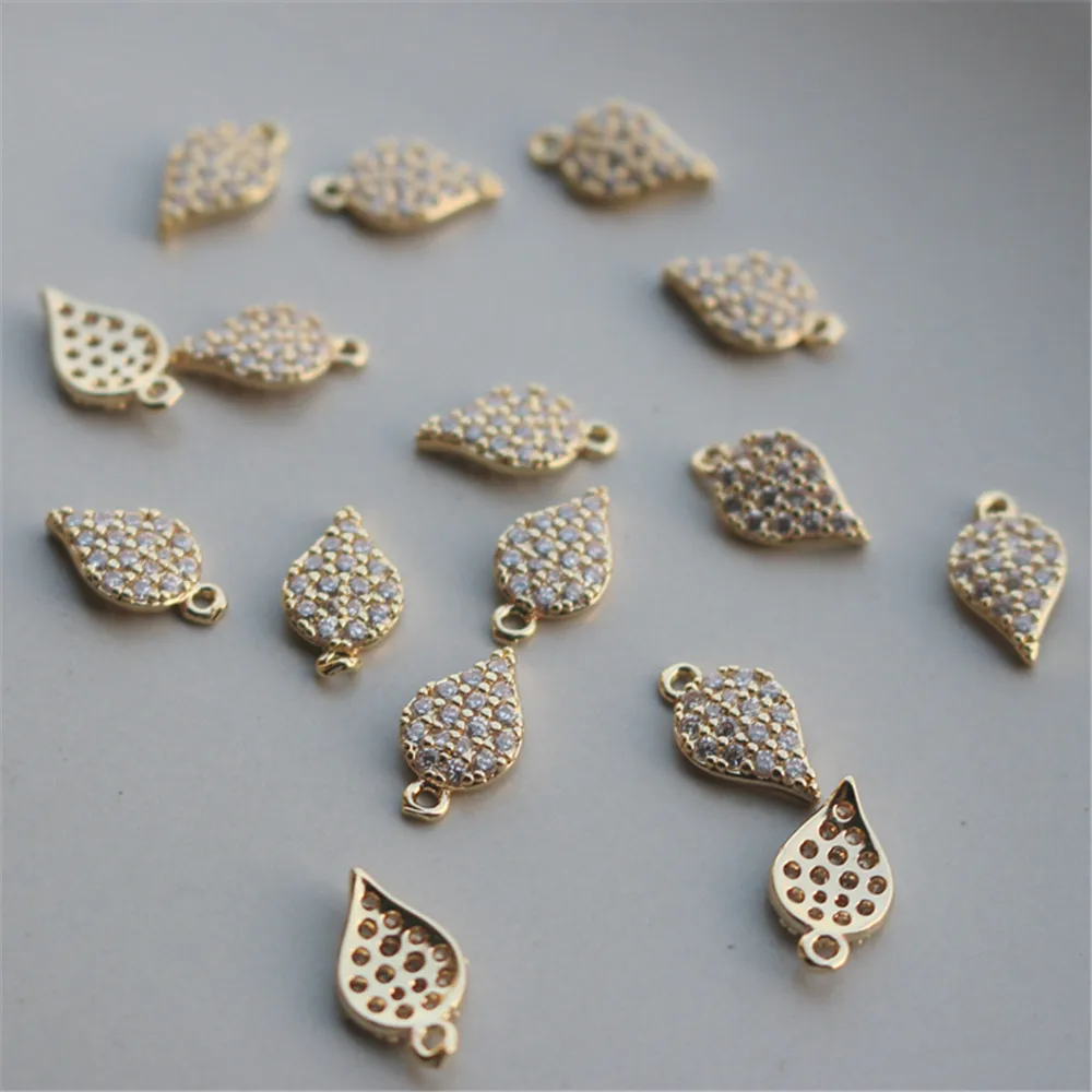 

14K gold-coated accessories color-preserving small pendant L-1 inlaid with zircon petals diy accessories small pendant 6 * 12mm