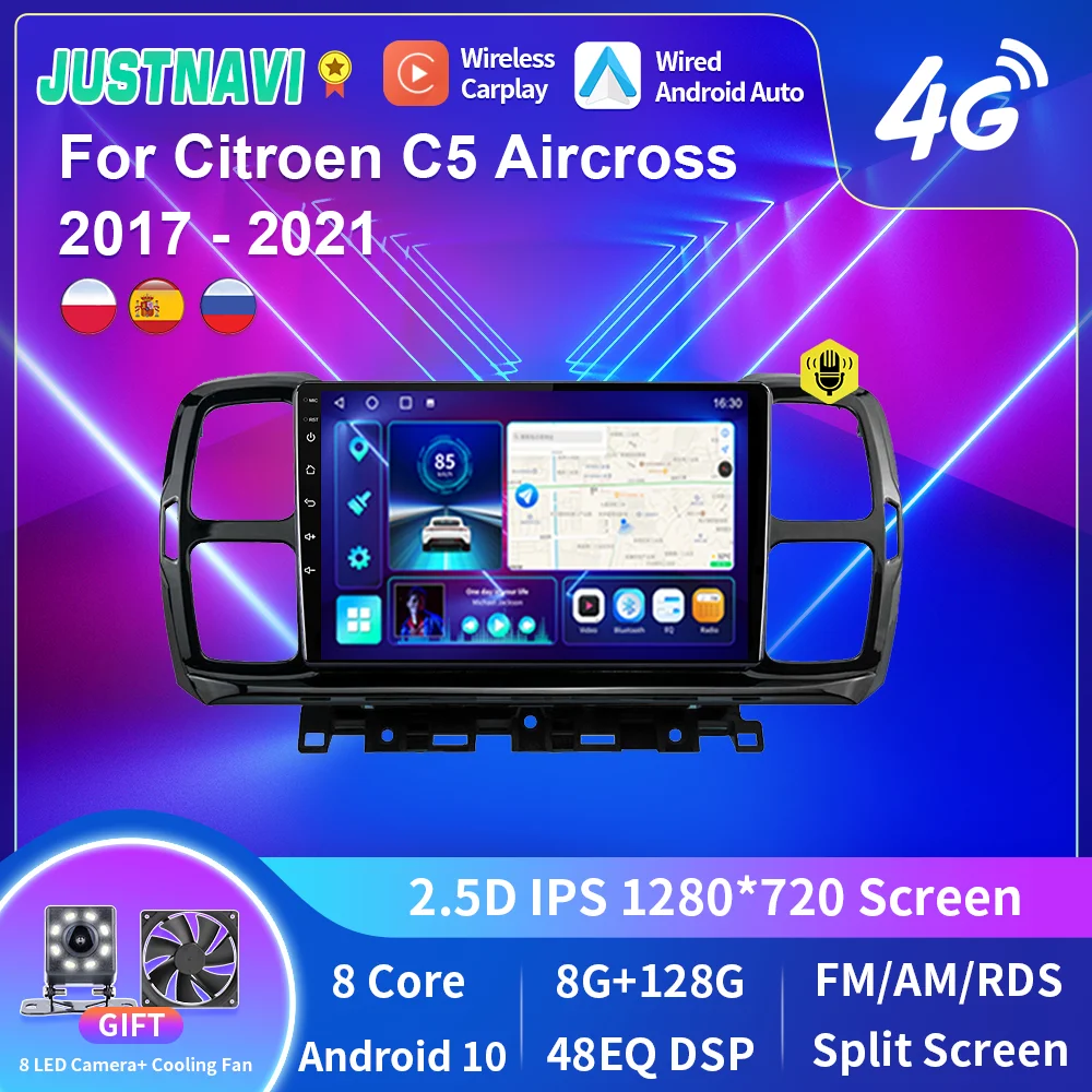 

Автомагнитола JUSTNAVI, Android 10,0, для Citroen C5, Aircross 2017-2021, GPS, мультимедийный плеер, видео, GPS-навигация для CarPlay, 2Din