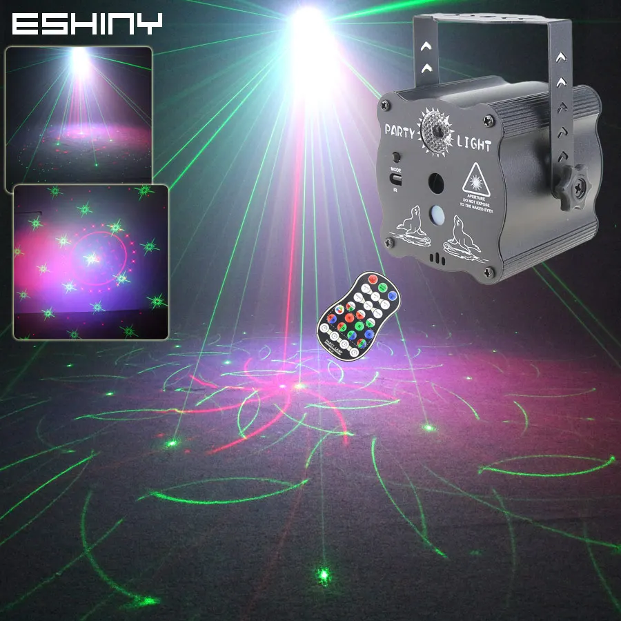 ESHINY Rechargeable Battery R&G Laser 60 Pattern DJ Party Light Disco Projector RGB LED Bar Dance KTV Room Stage Effect USB F3N7