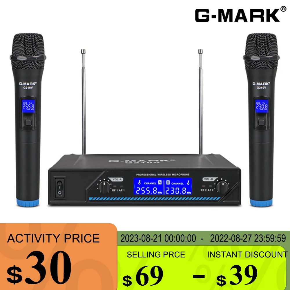 Беспроводной микрофон G-MARK G210V 2-канальный VHF, профессиональный ручной микрофон для караоке, для свадебной церкви, шоу, встреч
