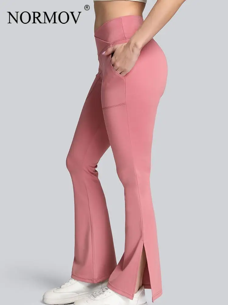 

NORMOV Leggings Seam Sexy Women Leggings Flared Solid Color Push Up Sexy Mid Waist Elastic Workout Gym Sport Yoga Leggings