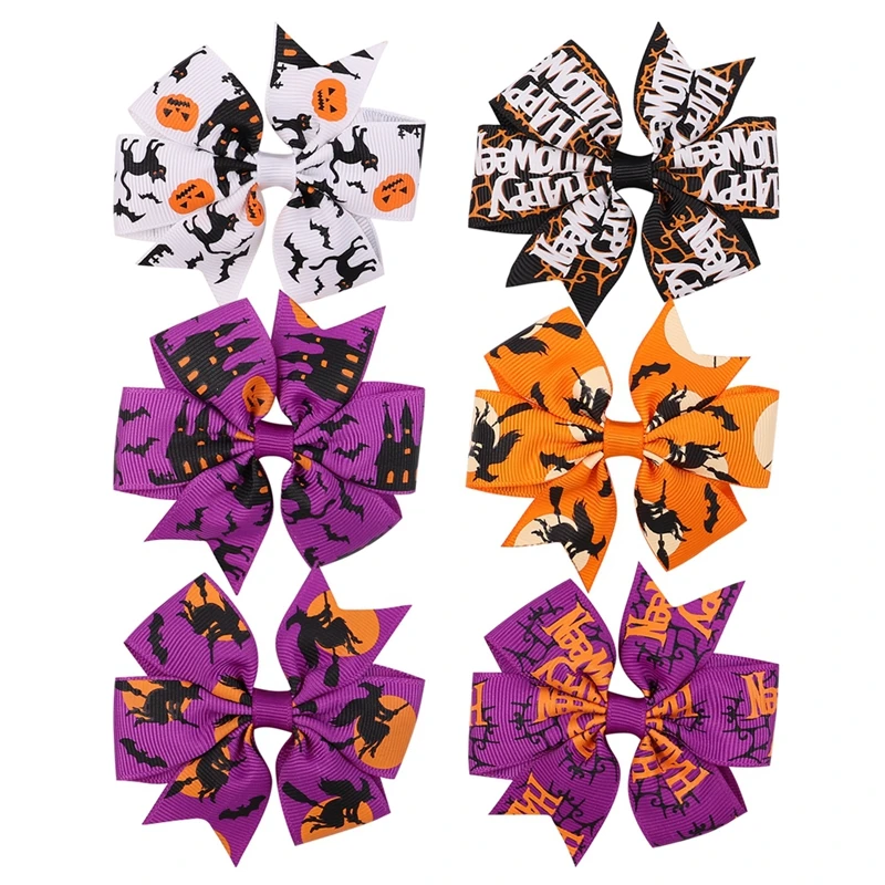 

Wholesale Halloween Pumpkin Bat Bows For Kids Girls Grosgrain Ribbon Bowknot Party Hairpins Boutique Headwear Hair Accessories