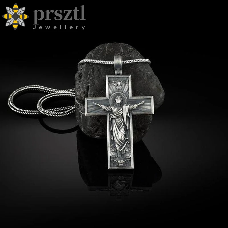 Prsztl винтажное христианское ожерелье с подвеской крестом Иисуса для мужчин ретро