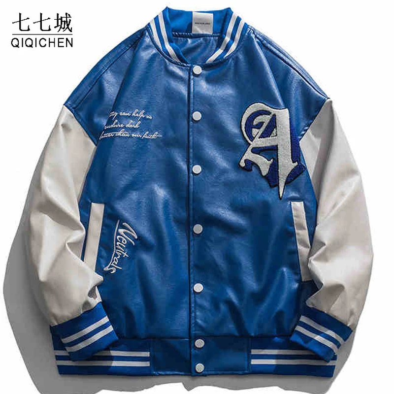 Мужская кожаная Бейсбольная Куртка Varsity винтажная куртка из искусственной кожи в