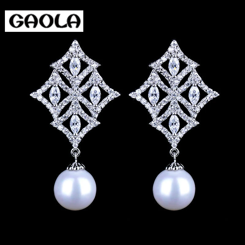 

2015 Simple design new women wedding pearl earrings/dangle earrings GLE4752