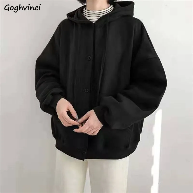 

Basic Jackets Women Long Sleeve Thicken Solid Korean Style Soft Warm Daily Loose Vintage Simple Fashion Mujer Leisure Hot Sale