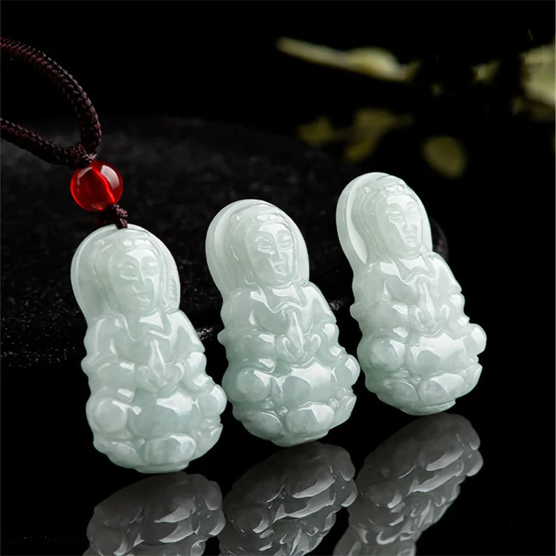 

Mai Chuang/ Hand Carved/ Jade Guan Yin Emerald Necklace Pendant Fashion Elegant Personality Jewelry Men and Women Couple Gift