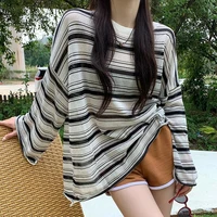 summer oversized striped t shirt womens long sleeved harajuku vintage casual tee gothic punk street simple t shirt 2022