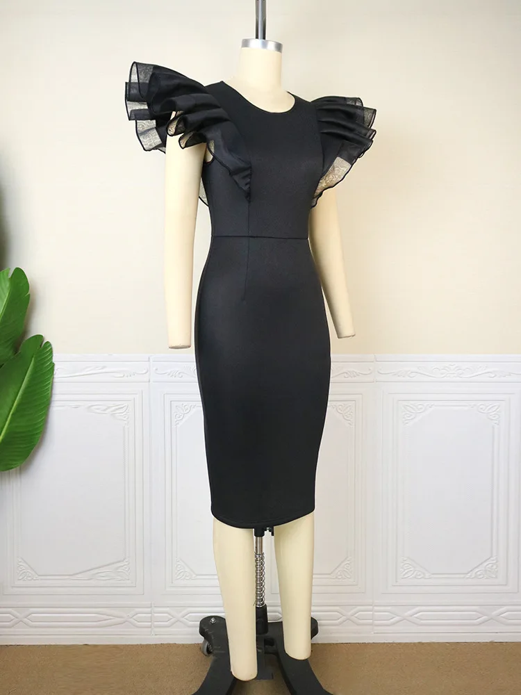 Plus Size Puff Sleeve Dress Mesh Occasional Elegant Cloth Female Fashion Luxury Gown 2023 Spring Women Evening Party New Dress