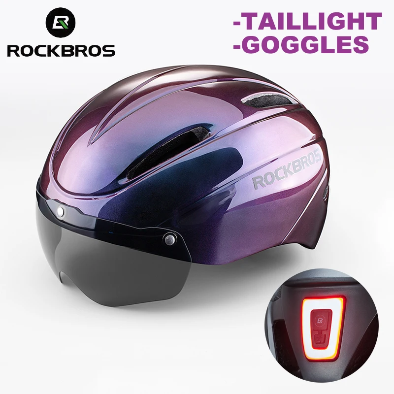 

ROCKBROS With Taillight Bicycle Helmet Lightweight MTB Road Bike Safety Cap Men Women Goggles Helmet Nighttime Cycling Equipment