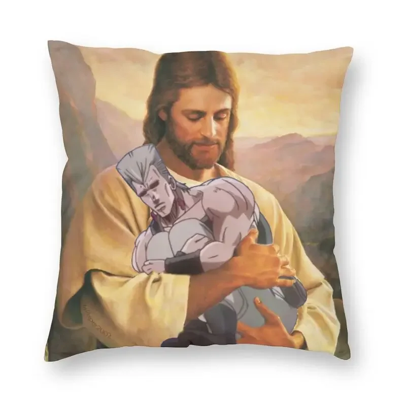 

Personalized Jesus Holding Polnareff Cushion Covers Sofa Decoration JoJo's Bizarre Adventure Square Throw Pillow Case 45x45cm