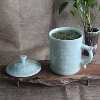 chinese style vintage tea cup office tea mug drinkware with lid large capacity household water cup celadon creative ceramic cup
