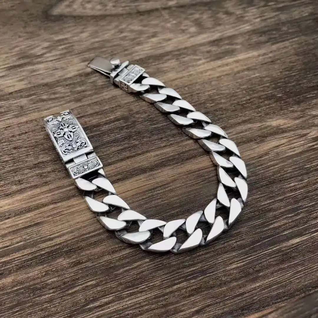 

celebrity of s925 pure silver jewelry fashion retro six words cross vajra man domineering bracelet