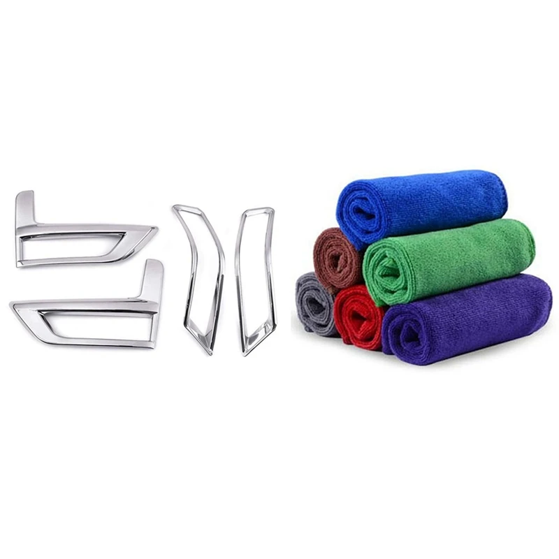 

12Pcs Microfibre Cleaning Cloth 40X40cm & 1 Set Front + Rear Fog Light Lamp Cover Chrome Bumper Reflector Accessories