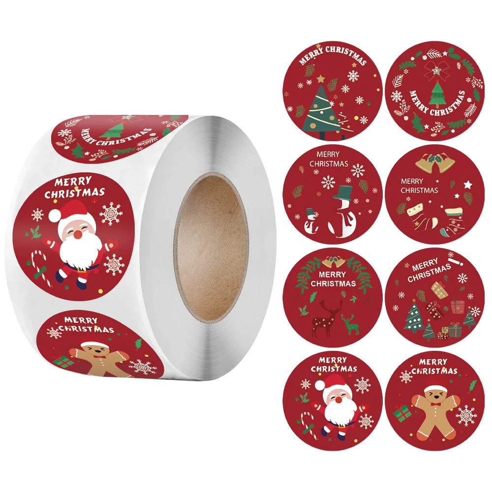 

500pcs Christmas Gift Sealing Stickers Candy Gift Decoration Party Sticker Circular Packaging Sticker Decorative Label Paper