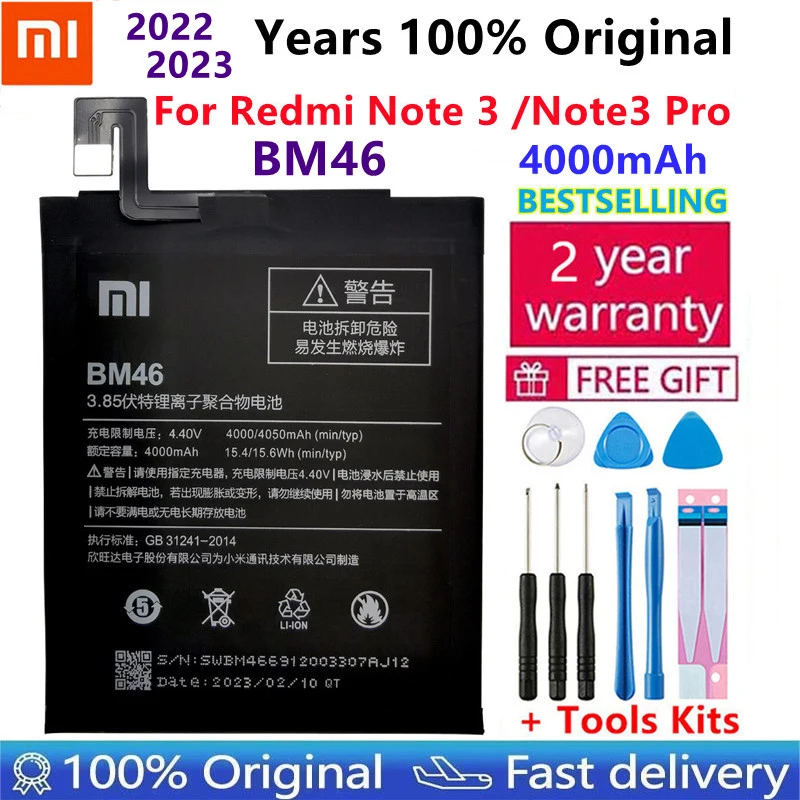 

100% Original 2023 Years New High quality BM46 Battery Real 4000mAh For Xiaomi Redmi Note 3 Redmi Note3 Pro Gift Tools +Stickers