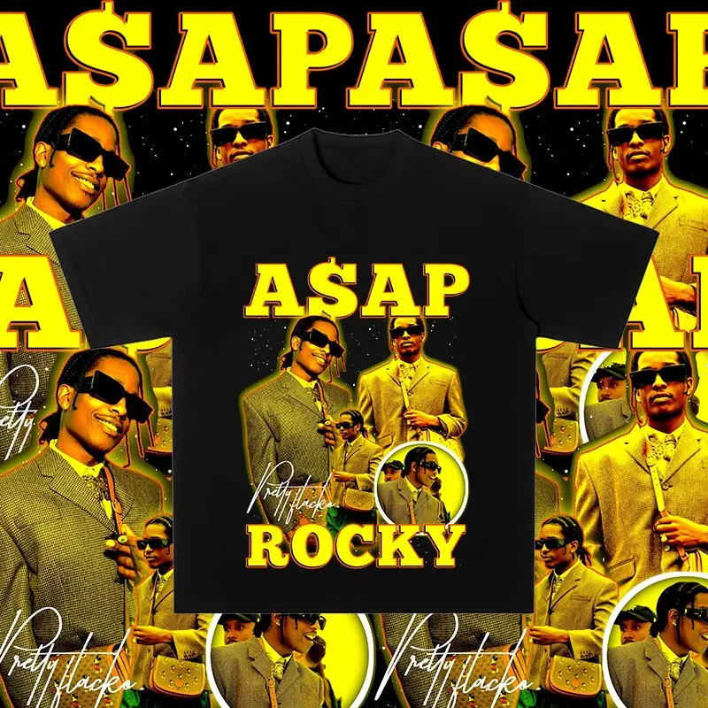 

Asap Rocky Hip Hop Rap Printed T-Shirt Men's Casual O-Neck Short Sleeve Street T-Shirt Fashion Harajuku Oversized Cotton Tops