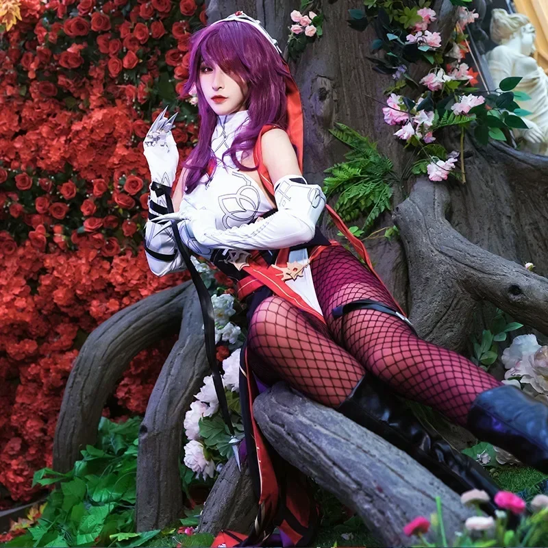 Костюм для косплея унисекс Genshin Impact Rosaria костюм полный комплект с красным париком