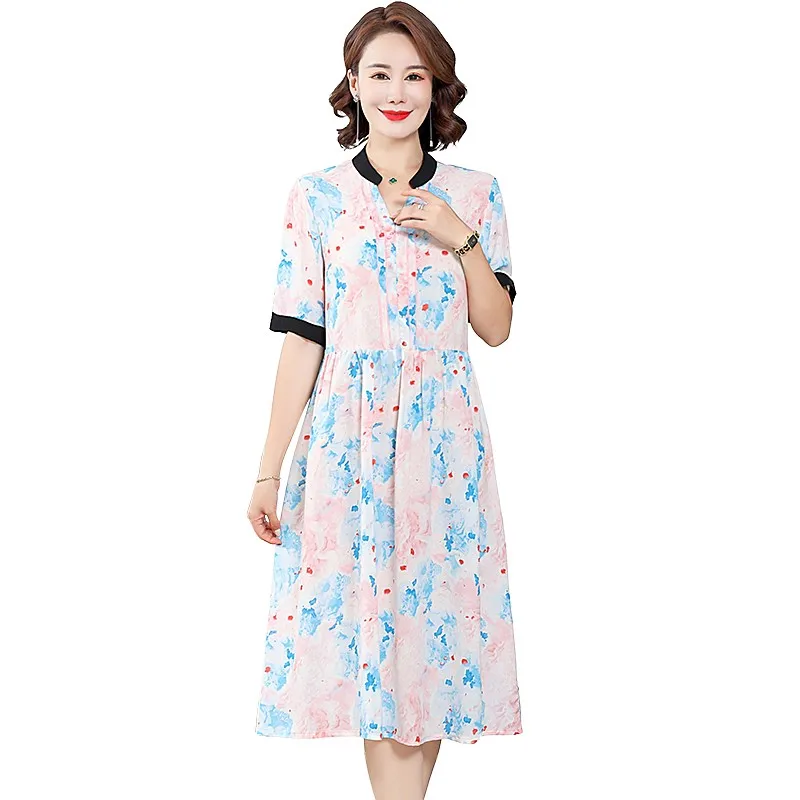 

Summer Floral Loose Waist Dress for Women 2023 Elegant Casual V-Neck Midi Dress Korean Vintage Evening Dress
