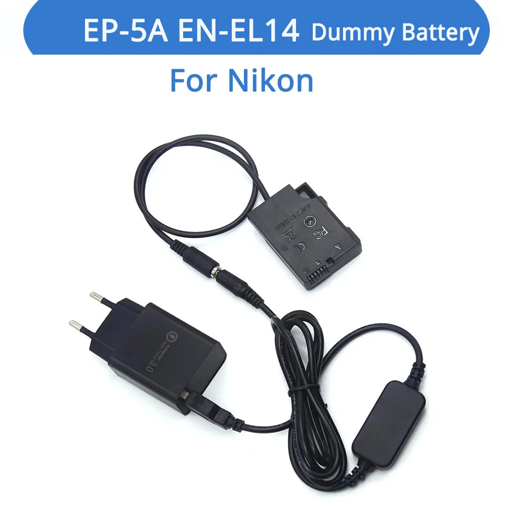

EN-EL14 Dummy Battery EP-5A DC Coupler QC3.0 Charger USB Cable For Nikon P7800 P7100 D5600 D5300 D5200 D5100 D3400 D3300 Camera