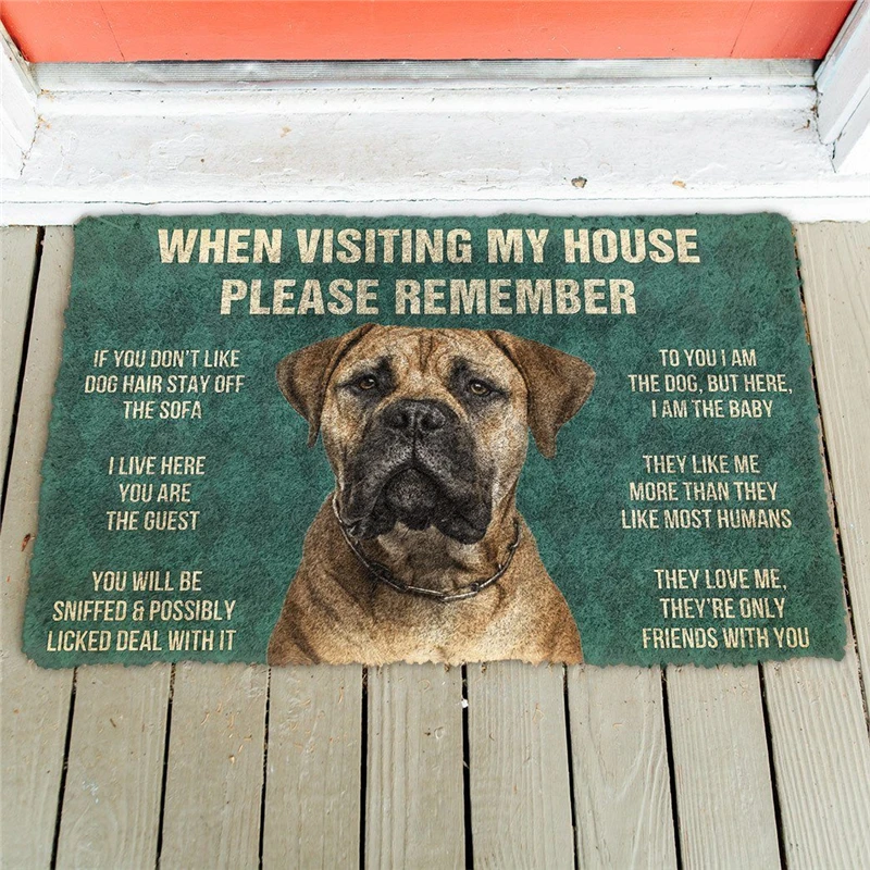 Please Remember Bullmastiff Dogs House Rules Doormat Decor Print Carpet Soft Flannel Non-Slip Doormat for Bedroom Porch