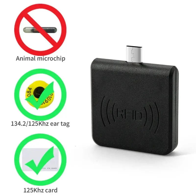 Фото ABZZ-Animal 134.2Khz чип, микро-USB RFID ушная бирка FDX-A, B, считыватель идентификаторов животных с функцией OTG для крупного рогатого скота, белый. №5