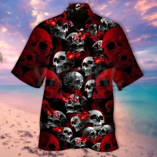 Pumpkin & Skull Halloween  3D All Over Printed Hawaiian Shirt Men's For Women's Harajuku Casual Shirt Unisex